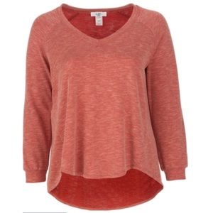 🆕 Women’s Chevron Long Sleeve V-Neck Ribbed Pumpkin Orange Top